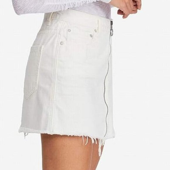 WE THE FREE By Free People Women's Zip It Up Mini Denim Skirt White Size 27 - Picture 2 of 16